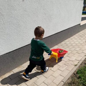 Kisgyermek tol egy j&aacute;t&eacute;ktalicsk&aacute;t.
