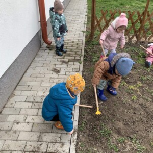 Városi Humánsegítő és Szociális Szolgálat | A Halacska csoport veteményes kertje Gyermekek kertészkednek a Bölcsőde kertjében.
